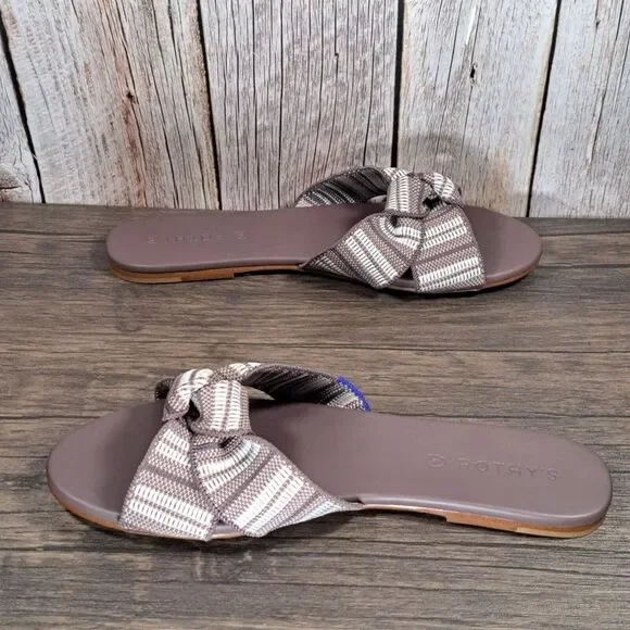 Rothys The Knot Taupe Stripe Slip on Flat Sandals Women's Size 8 (NWOB) - Picture 5 of 8